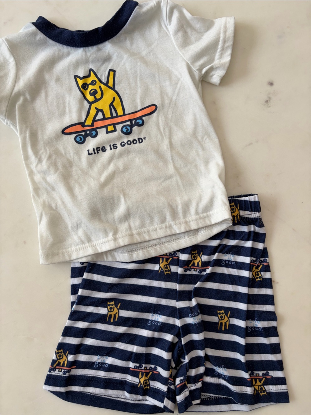 Life Is Good White Sleep Tee with Blue Logo - Toddler